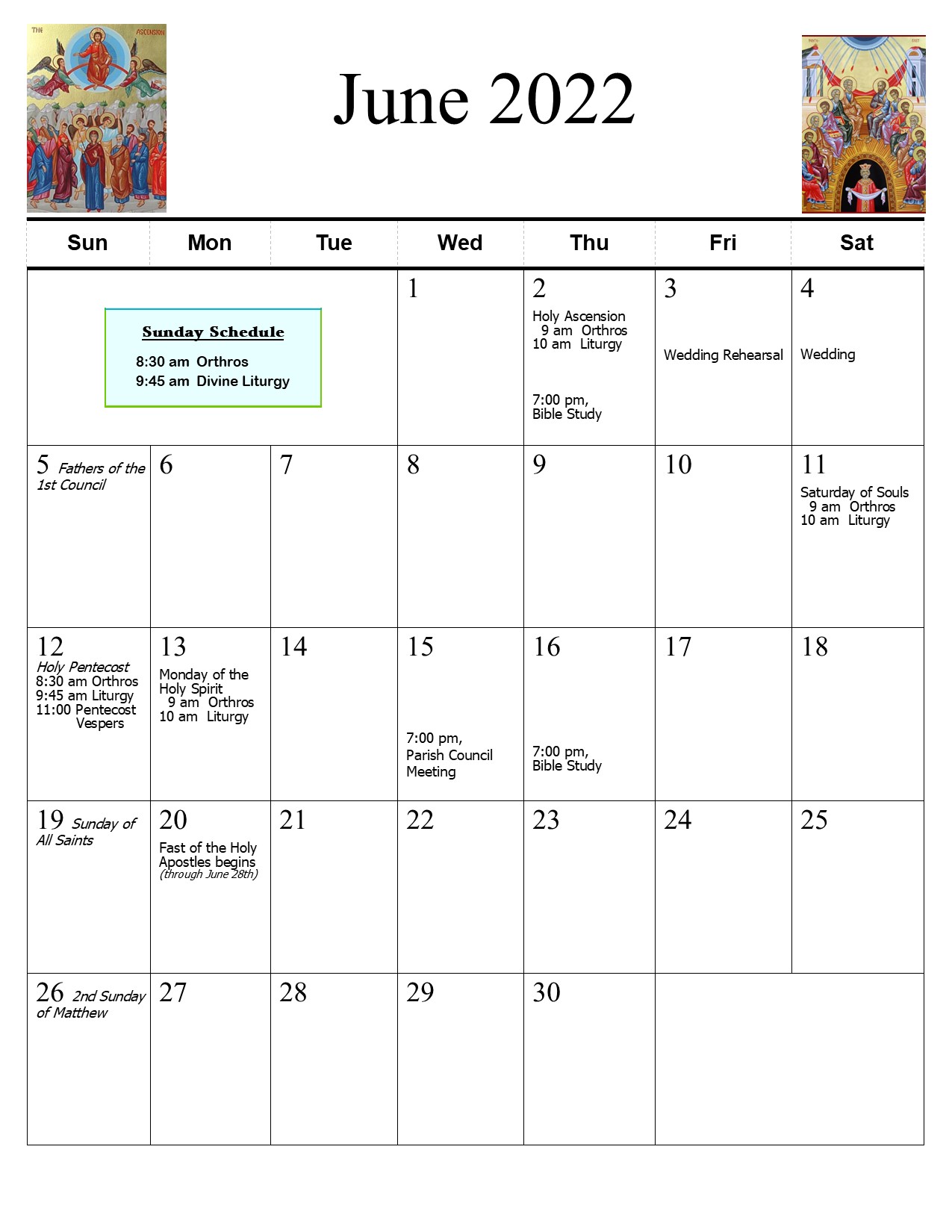 Parish Calendar St. Catherine Greek Orthodox Church